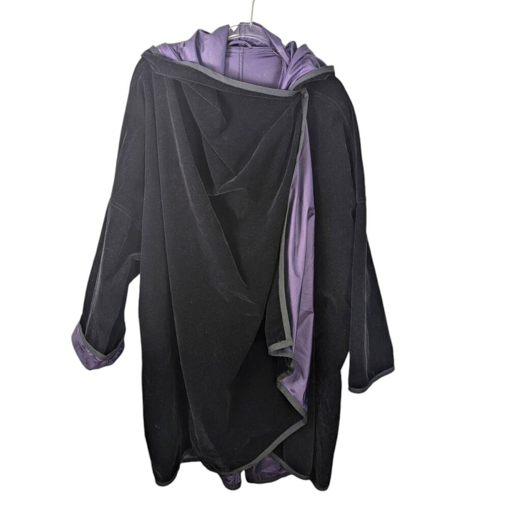 Mycra Pac Reversible Swing Jacket Velvet Nylon Drape Front One Button Tea Length